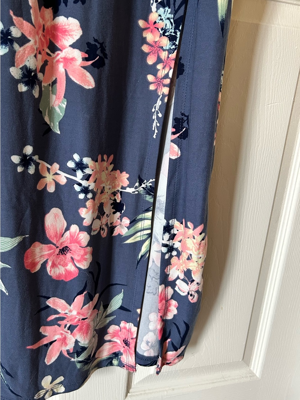 Derek Heart Navy Floral Maxi Dress Spaghetti Strap Elastic Waist - Size Small - Picture 5 of 15